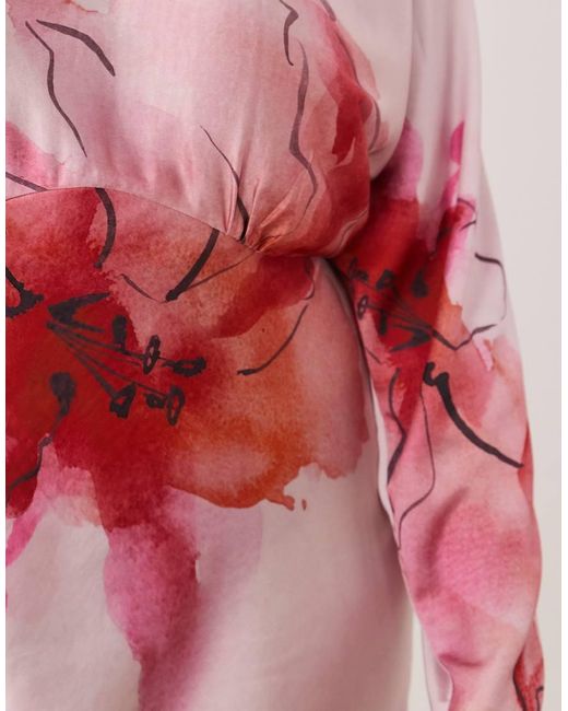 ASOS Pink Asos Design Curve Satin Batwing Maxi Dress