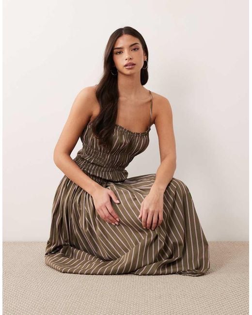 ASOS Natural Shirred Cotton Poplin Maxi Sundress With Dropped Waist
