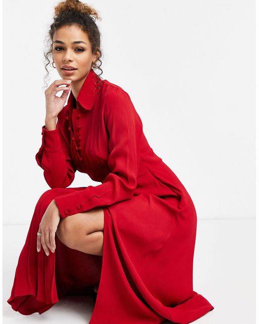 Ghost Claudette Dress With Long Sleeves And Side Split in Red Lyst