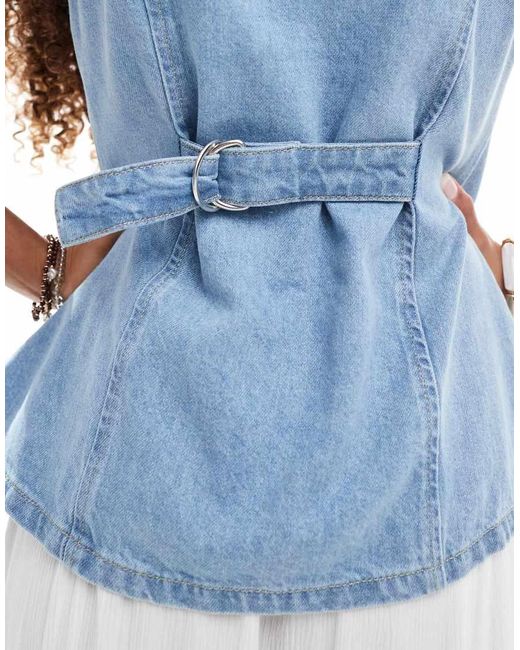ASOS Blue Denim Split Front Waistcoat