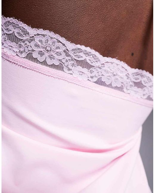 ASOS Gray Slinky Lace Trim Halter Top