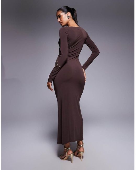 ASOS Purple Long Sleeve Twist Hardwear Detail Midi Dress