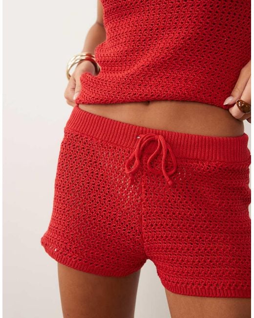 ASOS Red Crochet Short Co Ord