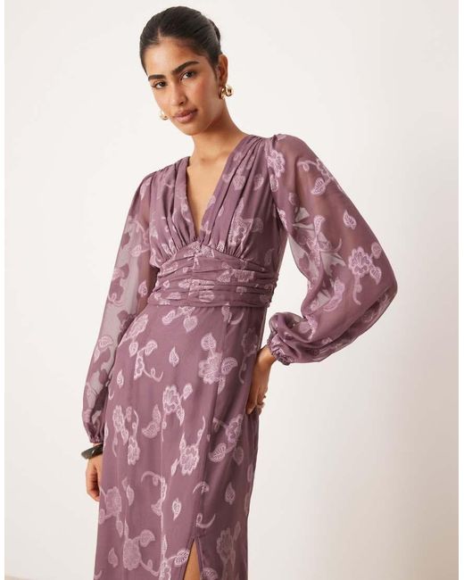 Maya Pink Floral Jacquard Long Sleeve Maxi Dress