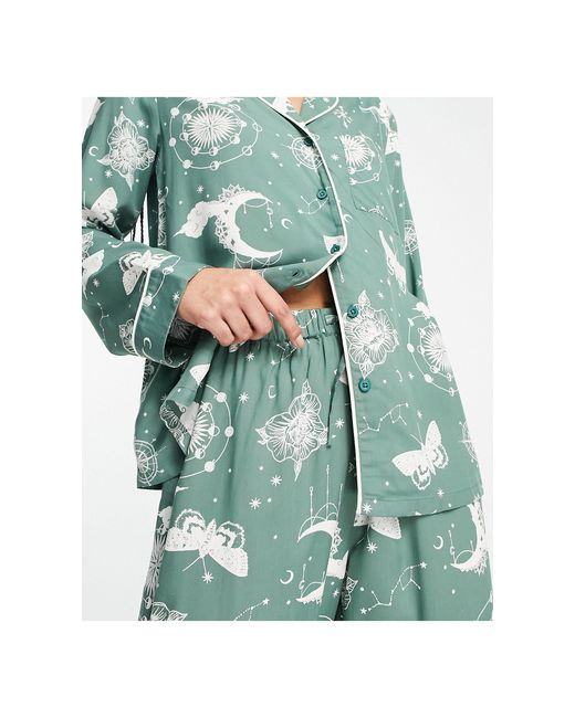 ASOS Green Asos design tall – modal-pyjama aus hemd und hose mit astrologie-muster