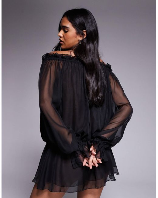 I.AM.GIA Gray Jazmin Georgette Chiffon Bardot Plunge Tie Detail Dropped Waist Playsuit