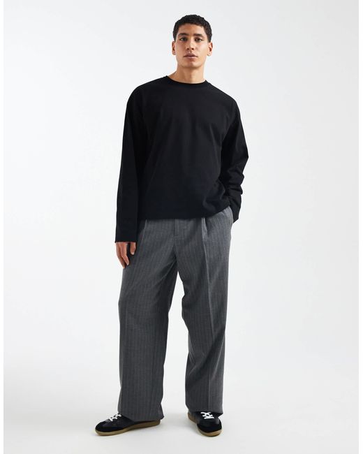 T-shirt oversize coupe carrée en tissu épais avec manches longues ASOS pour homme en coloris Black