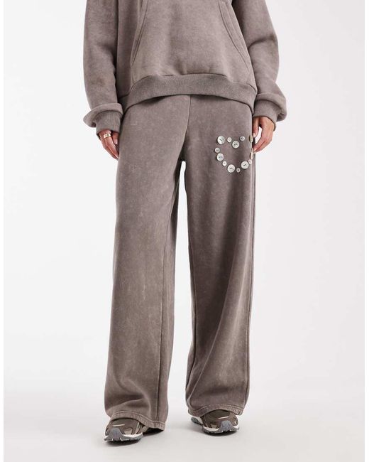 Daisy Street Gray Button Heart Wide Leg Joggers