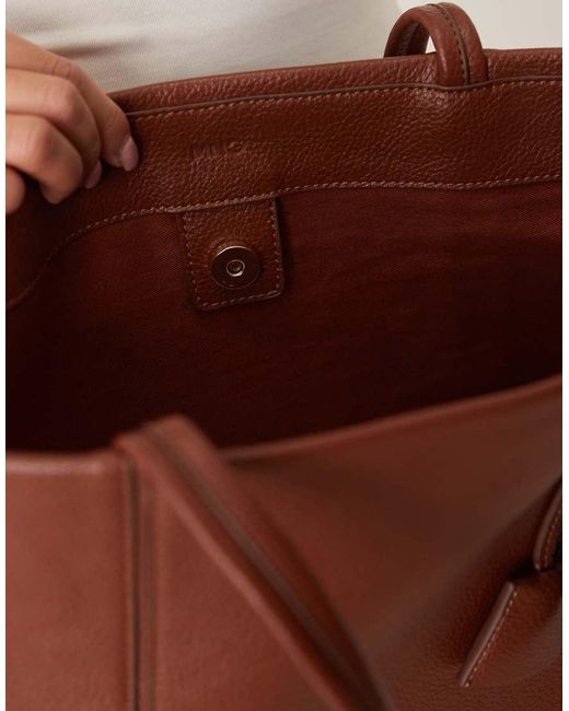Mango Brown Tote Bag With Charm Detail