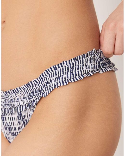 ASOS Brown Scarlet Stripe Shirred High Leg Bikini Bottom