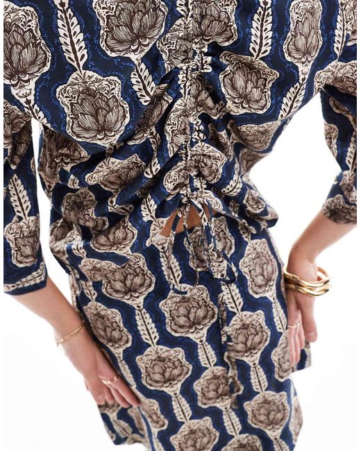 Camisa De Corte Cuadrado Con Estampado Floral Vintage Y Espalda Fruncida De (Parte De Un Conjunto) Object de color Black