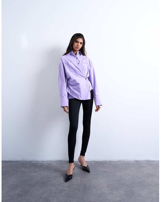 Camisa Morada De Manga Larga Con Cintura Entallada Y Tapeta Asimétrica De -Gris TOPSHOP de color Purple