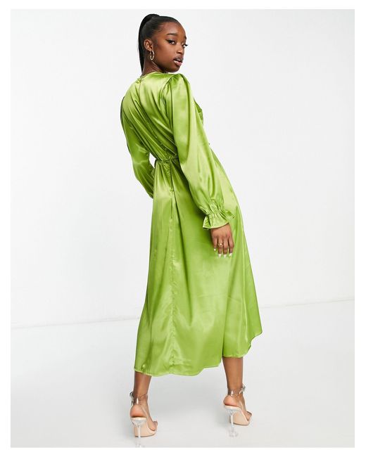 AX Paris Wrap Front Midi Dress in Green ...