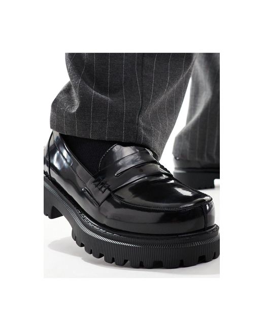 London Rebel Gray Cleated Sole Chunky Penny Loafers for men