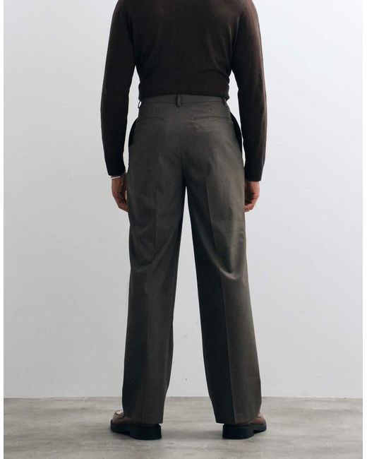 ASOS Black Smart Wide Leg Trousers With Double Pleats for men