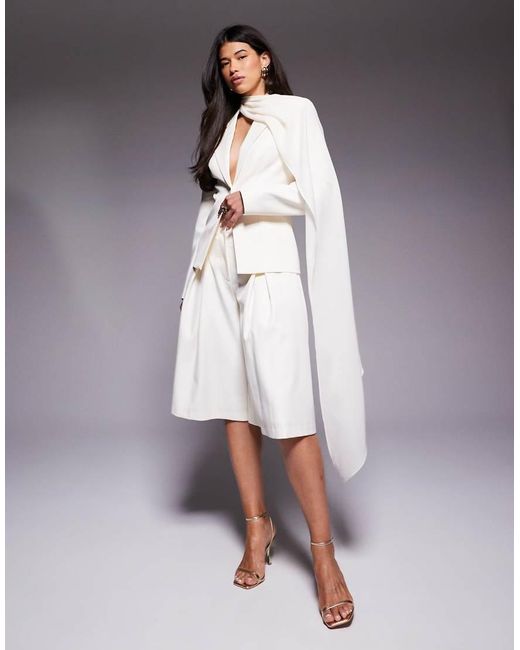 ASOS White Co-Ord Blazer With Scarf Drape Detail