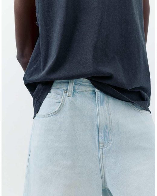 Pull&Bear Blue baggy Relaxed Fit Denim Bermuda Shorts for men