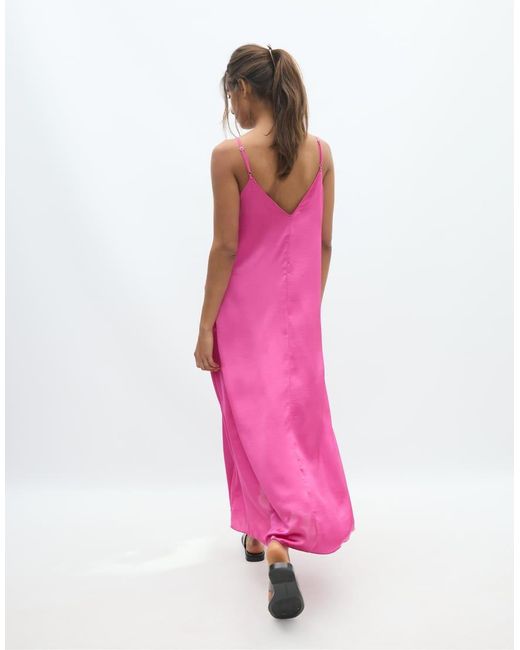 Stradivarius Pink Long Flowing Satin Dress