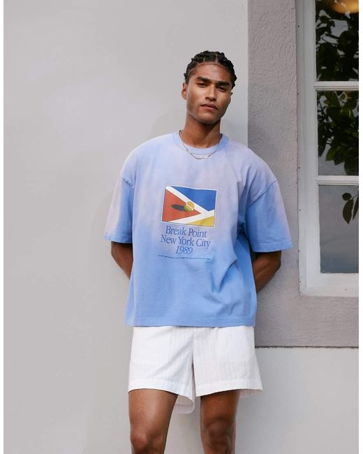 Camiseta Lavado De Corte Cuadrado Extragrande Con Estampado De Tenis En El Pecho De Tejido Grueso De 220 G/M² De ASOS de hombre de color Blue