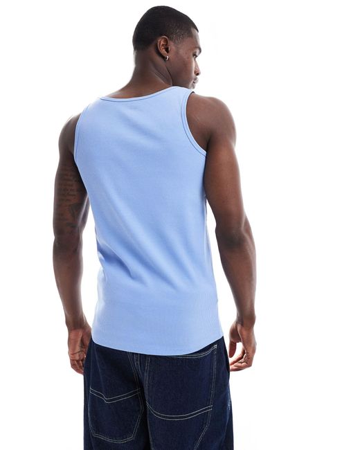 ASOS Blue Muscle Rib Vest With Square Neck for men