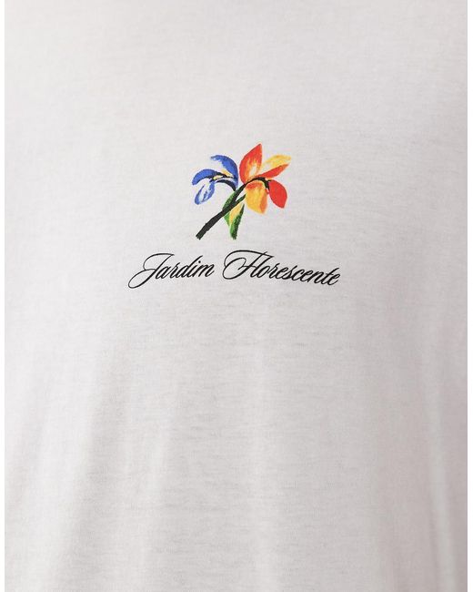 Only & Sons White Oversized T-shirt With Lisboa Floral Back Print for men