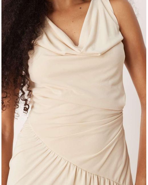 Vestido Midi Asimétrico Y Fruncido Con Cuello Desbocado De -Neutro ASOS de color Natural