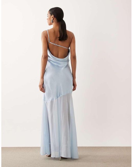 TFNC London White Satin One Shoulder Cowl Back Chiffon Skirt Maxi Dress