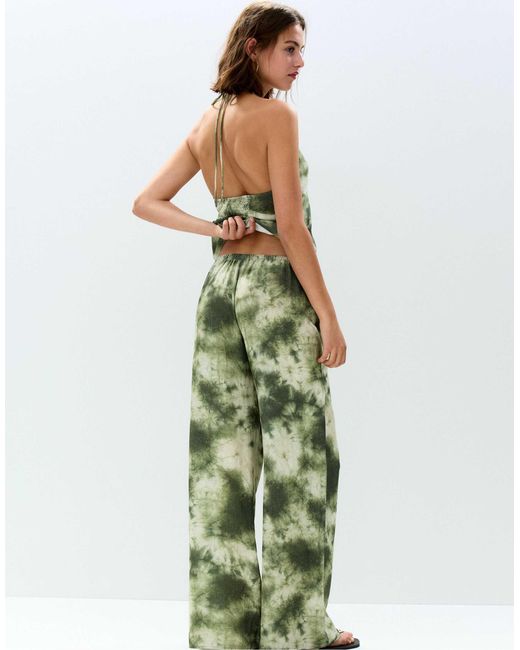 Pantalon fluide imprimé Pull&Bear en coloris Green