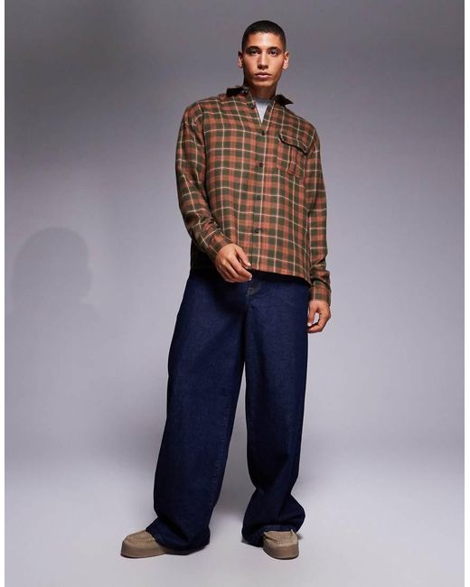 ASOS Blue Relaxed Check Shirt With Patch Pocket for men