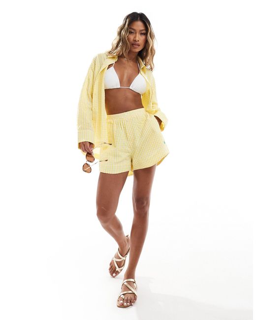 The Couture Club Yellow Co-ord Oversized Gingham Shorts