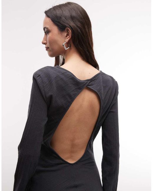 Weekday Multicolor Crinkle Long Sleeve Mini Dress With Open Back And Asymmetric Hem