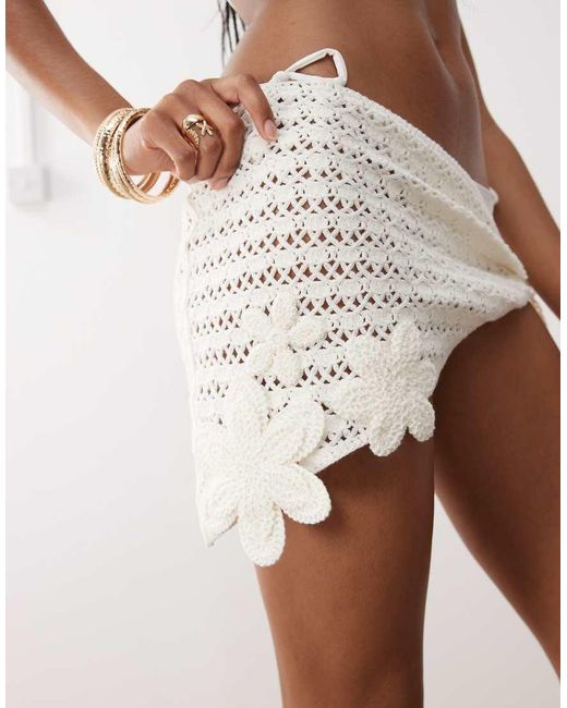 Miss Selfridge Natural Premium Crochet Skirt With Flower Detailing Co Ord