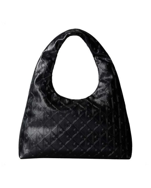 Calvin Klein Black Logo Embossed Large Shoulder Handbag