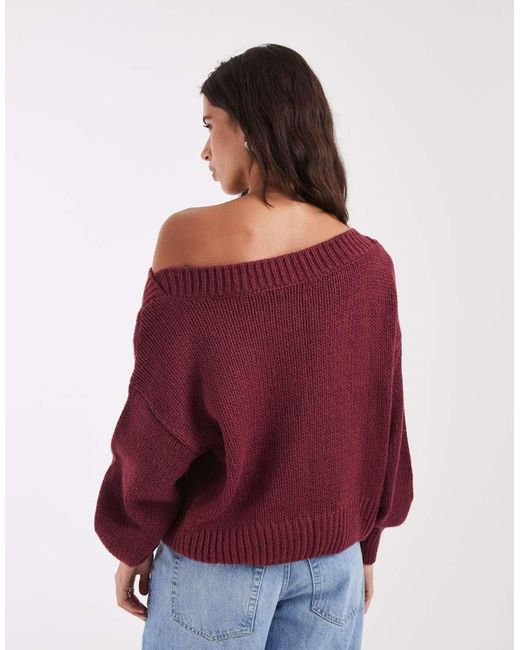 Hollister Red Knitted Off Shoulder Jumper