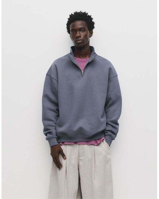 Pull&Bear Basic Sweatshirt Met Kwartrits in het Blue voor heren
