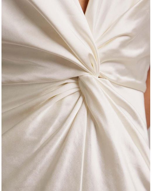 Six Stories Natural Bridesmaids Satin Plunge Neck Knot Detail Maxi Dress