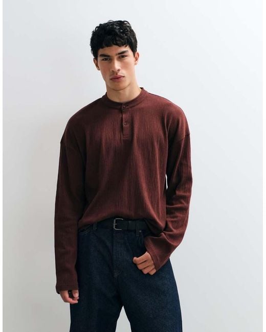 ASOS Brown Boxy Oversized Long Sleeve T-shirt With Henley Neck In for men
