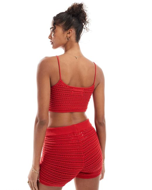 Stradivarius Red – str – gehäkeltes cropped-oberteil
