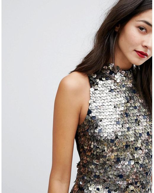 French Connection Moon Rock Sleeveless Sequin Dress in Metallic Lyst UK