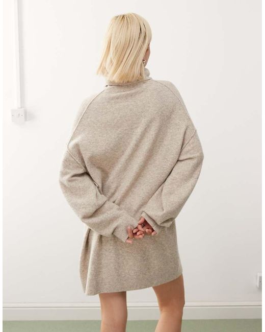 Weekday Natural Turtle Neck Knitted Mini Jumper Dress