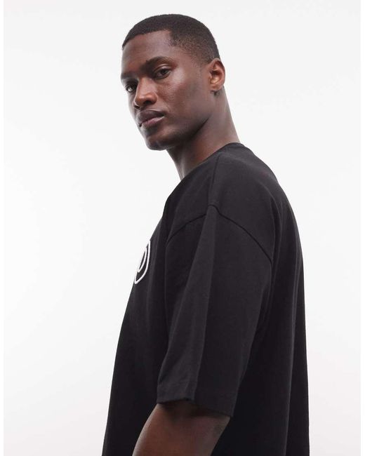 ASOS Black Boxy Oversized T-shirt With Bubble Paraiso High Build Embroidery for men