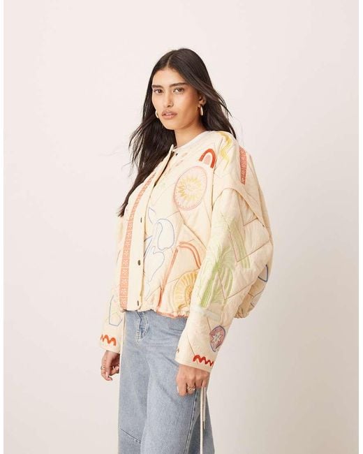 ARRANGE Natural Ultimate Embroidered Quilted Bomber Jacket