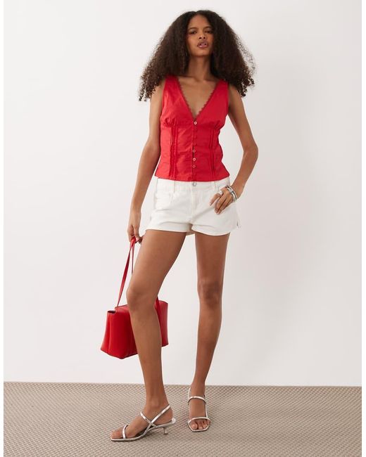 Motel Red Lasily Sleeveless Corset Poplin Top