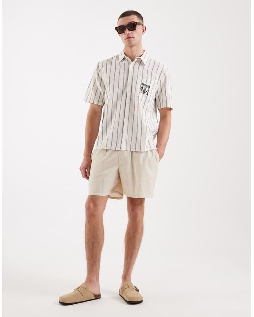 Hollister White Linen-blend Short Sleeve Shirt With Chest Graphic for men