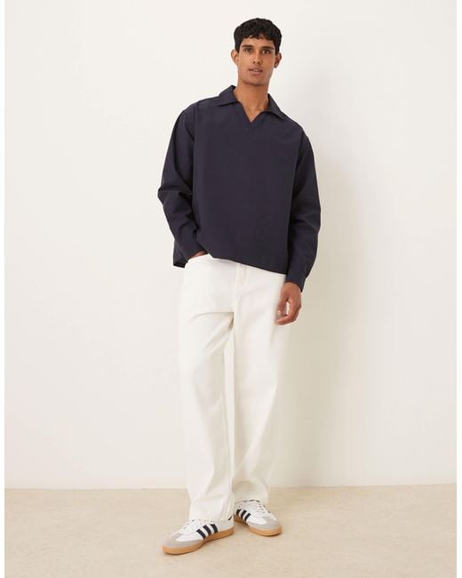 ASOS Blue Oversized Textured Shirt With Open Collar for men