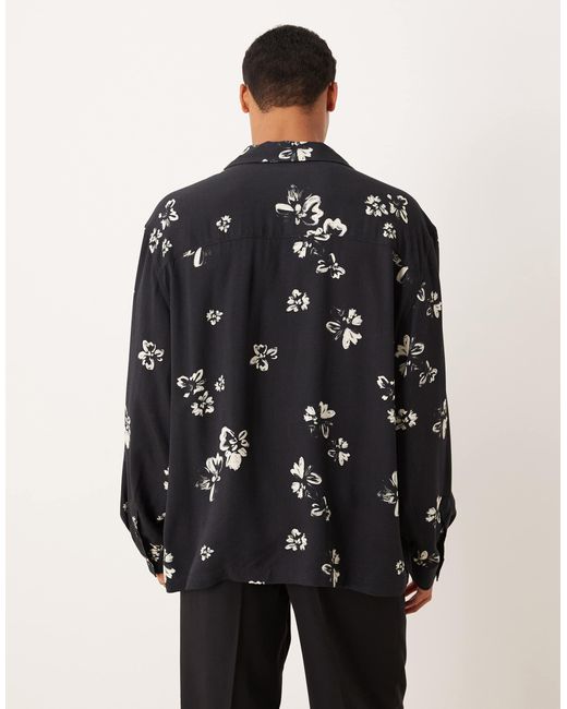 ASOS Black Relaxed Overhead Shirt With Floral Print for men