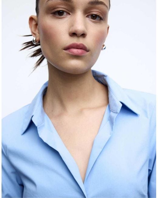 Stradivarius Blue Basic Fitted Shirt