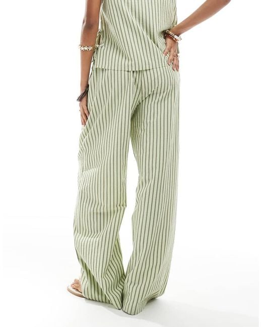 ASOS Natural Seersucker Pull On Straight Leg Trousers Co-ord