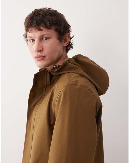Mango Brown Cotton Rich Zip Through Hooded Parka Jacket for men