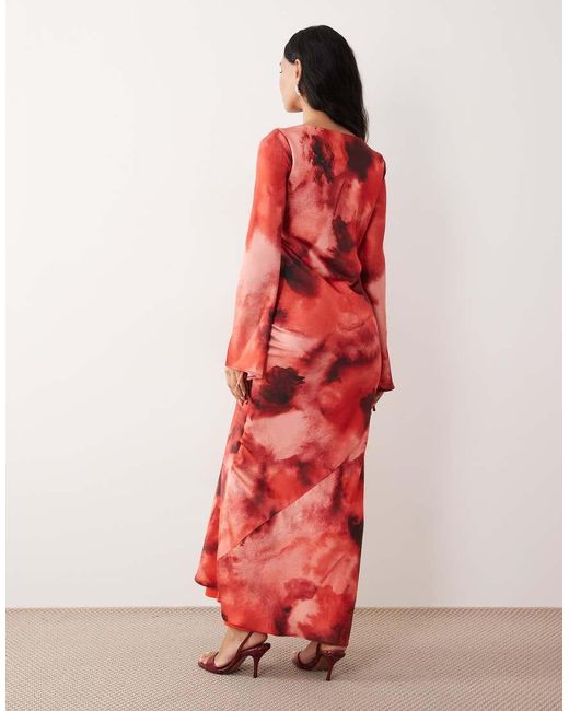 DASKA Red Satin Tie Detail Maxi Dress